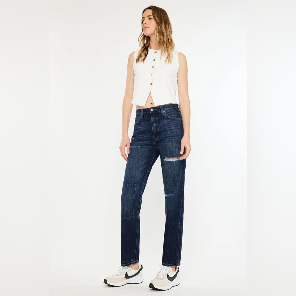 KanCan Dark Blue Boyfriend Straight Leg‎ Jeans NWT